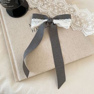 Jepit Rambut Daou Texture Gray Series Grey Lace Patchwork Bow, Jepit Rambut Model Pita Mengalir Elegan untuk Gaya Rambut Setengah Sanggul, Cocok untuk Pelajar - Product Image 4