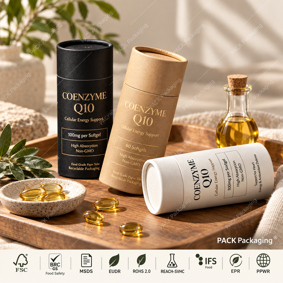 Custom Logo Paper Tube Packaging for Supplements Vitamins and Q10, OEM ...