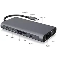 Grosir Adaptor USB 10 In 1 8 In 1 USB 3.0 Adaptor Hub Multiport Cocok VGA PD USB Hub 3 In 1 4 In 1 Hub Tipe C