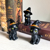 Figurine de chat noir d'Halloween avec chapeau de sorcière, jolie statue de chaton en résine, décoration d'intérieur effrayante pour étagère, plateau à niveaux, table