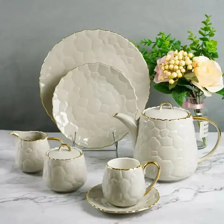 Keramik Teller Sets Geschirr Nordic Porzellan Geschirr und Tee Sets Spülmaschinen fest 24 Stück Weißes Porzellan Geschirr Sets