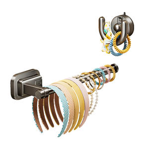 Support mural Y225Q pour accessoires capillaires, finition polie, avec crochets à ventouse, sans perçage, pour salle de bain, bandeaux et élastiques à cheveux - Product Image 2