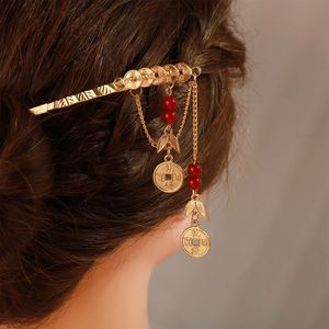 Horquilla chinesa para el cabello para mujer con borla de moneda, horquilla de buena suerte, horquillas antiguas para moños de niñas, palillos, joyería vintage para el cabello Hanfu - Product Image 6