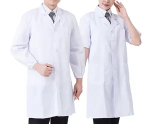 Manteau de médecin 100% coton, Logo personnalisé unisexe, uniforme blanc pour hôpital, blouse de laboratoire blanche à manches longues