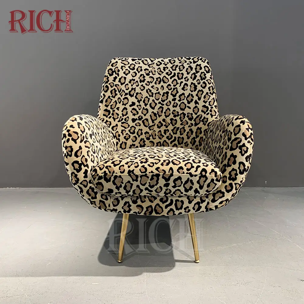Ev mobilyaları Metal ayaklı leopar kumaş kanepe sandalye bir kişilik kanepe kadife oturma odası Nordic kanepe kanepe