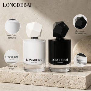 Flacon de parfum en verre vide rond personnalisé 50ml 30ml 100ml Flacon de parfum blanc avec bouchon de forme polygonale unique - Product Image 2