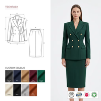 Costume de bureau pour femme en laine peignée premium, motif pied-de-poule classique personnalisé, avec blazer et jupe crayon mi-longue taille haute, coupe silhouette sablier