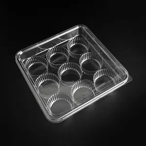 Cupcake 9 Piezas Portador de chocolate Soportes Plástico transparente Blister Clamshell Contenedores Postre Muffins Cajas de embalaje