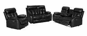 Ensemble de canapés inclinables manuels HOMERS 3+2+1 <span class=keywords><strong>en</strong></span> cuir véritable pleine fleur, incluant un canapé 3 places, un canapé 2 places et un <span class=keywords><strong>fauteuil</strong></span> inclinable avec table rabattable - Product Image 3
