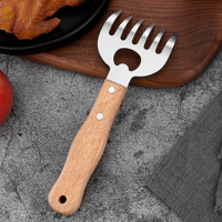 Outil de barbecue avec manche en bois, en acier inoxydable, pour déchiqueter le poulet, les pattes de porc, les griffes de barbecue, ensemble de griffes à viande avec ouvre-bouteille