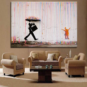 Banksy Art <span class=keywords><strong>Graffiti</strong></span> Coloré Pluie Moderne Affiches et Estampes célèbre décoratif toile impression peinture - Product Image 1