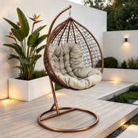Fauteuil suspendu en rotin PE avec support métallique, chaise balançoire œuf pour jardin et terrasse, une place, en osier
