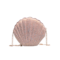 Tas Tangan Wanita Trendy Mewah Model Selempang Mini Bentuk Kerang Berkilau untuk Wanita
