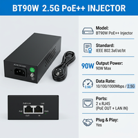 Injecteur PoE+ 2,5G pour Ethernet, 90W 48V avec compatibilité 10/100/1000/2500 Mbps et IEEE 802.3af/at/bt