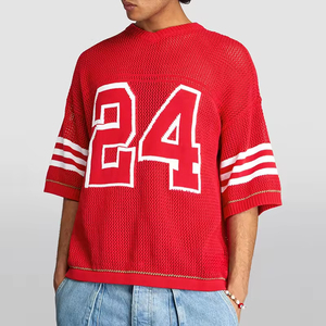 Vêtements de sport personnalisés en <span class=keywords><strong>maille</strong></span> à manches courtes, maillots de football évidés, maillot de football américain, <span class=keywords><strong>pull</strong></span> en tricot <span class=keywords><strong>rouge</strong></span> - Product Image 1