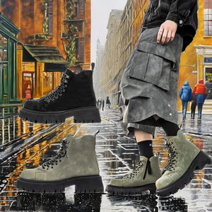Botas de Trabajo para Hombre, Estilo Británico Retro, con Cordones, Parte Superior de PU, Antideslizantes, con Aumento de Altura, Tendencia Otoño 2026 - Product Image 2