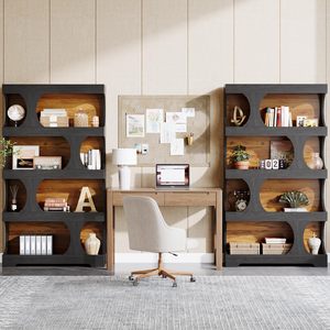 Bibliothèque moderne en bois SENYU avec 4 étagères et panneau arrière, rangement gain de place pour chambre et salon, design contemporain - Product Image 6