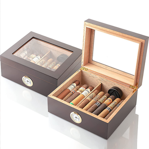 Wood Humidor Cigar Packaging Gift Box Contains Humidor Transparent Visible Clamshell Wood Grain Cigar Storage Case