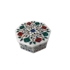 White Marble Inlay Trinket Jewelry Box Handcrafted Semi Precious <b>Stone</b> with Floral <b>Art</b> Design Ornate Storage Case & Unique Gift - Product Image 3