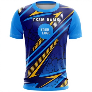Camiseta de Fútbol Azul Personalizada para Hombre, Manga Corta, Cuello Redondo, Absorbe la Humedad, Impresión Sublimada, Nombre del Equipo y Logotipo en la Parte Delantera, Ajuste Atlético, 100% - Product Image 1
