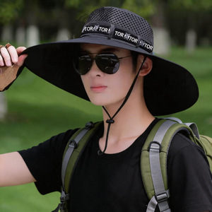 หมวกตกปลาสำหรับผู้ชายสำหรับฤดูร้อน ปีกกว้าง ระบายอากาศได้ดี ป้องกันรังสียูวี เหมาะสำหรับเดินป่า สีดำ - Product Image 1