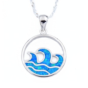 Joyería de Verano Hawaiana, Ópalo Azul, Collar con Colgante Redondo de la Gran <span class=keywords><strong>Ola</strong></span> de Kanagawa, Joyería de Playa - Product Image 1