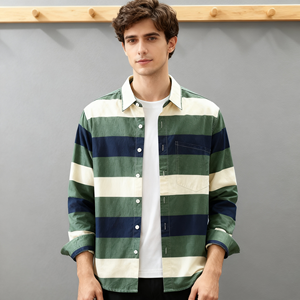 Chemise décontractée ample en <span class=keywords><strong>toile</strong></span> 100 % coton à manches longues pour homme, anti-boulochage, 180 g, imprimée numériquement - Product Image 1