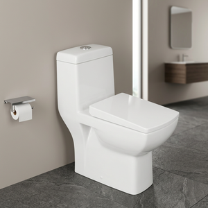WC monobloc en céramique de style américain, à siphon en S, forme d'œuf, avec rebord doré, à poser au sol - Product Image 4