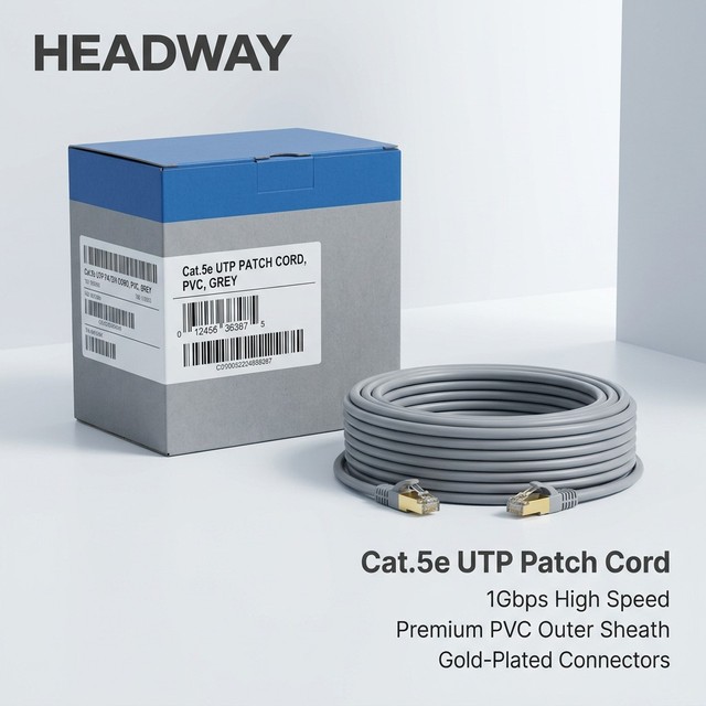 HEADWAY Cat5e Ethernet Patch Cord High Speed UTP Network Cable Grey PVC RJ45 Patch Lead for Office LAN Wire