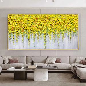 Peinture abstraite contemporaine originale Golden Cascade Yellow Impasto Still Life, art acrylique sur toile, décoration - Product Image 1