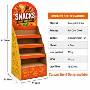 Présentoir en carton pour snacks, chips, bonbons et noix – Présentoir de comptoir portable, montage facile pour magasin de détail - Product Image 4