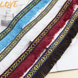 Dentelle tissée ethnique colorée à franges, motif géométrique jacquard avec <span class=keywords><strong>bordure</strong></span> à pompons pour robe, rideau et travaux manuels DIY - Product Image 2