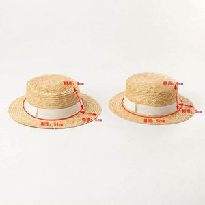 Kids <b>Flat</b> Top Natural Straw <b>Hat</b> Wholesale Skimmer Boater Straw <b>Hat</b> - Product Image 3