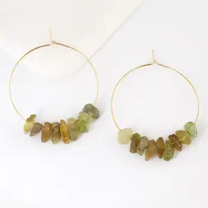 Juice Raw Rough Green Garnet Gold Hoop Earrings Natural Stone Jewelry Gemstones Hoop Amethyst Earrings Stainless Steel