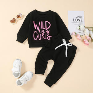 Set di pantaloni con coulisse e felpa girocollo a maniche lunghe con stampa di lettere per bambina, completo casual in <span class=keywords><strong>2</strong></span> pezzi per bambini - Product Image 2