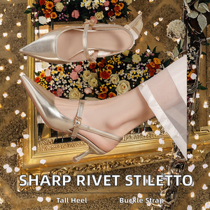 Women PU Upper Sharp New Fashion High Shallow Stiletto Wedding Party Pumps Breathable Spring Autumn <b>Summer</b> Buckle Strap <b>Sandals</b> - Product Image 2