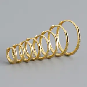 925 Sterling Silver Simple Geometric All-match Multiple Size Plain Round Gold Plated 925 Silver Hoop Earrings Jewelry For Women