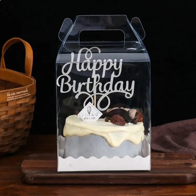 CLP Hot sale transparent clear plastic cake box carton color printing box with handle