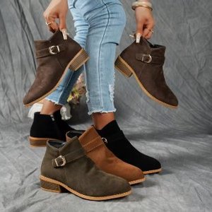 2025 Vintage Rome Women's <b>Ankle</b> Boots Autumn Winter New Large Size Thick Heel Nude Pointed Design Rubber Sole Height Increasing - Product Image 4