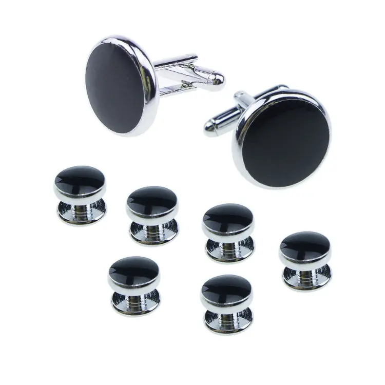 Wholesale 8pcs cufflinks and studs set silver black tuxedo studs gold colour suit cuff link men cufflinks