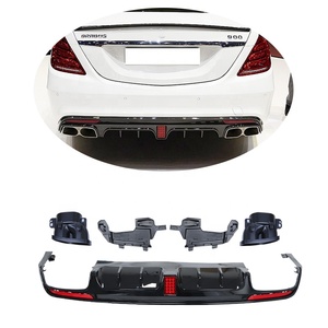 Bộ khuếch tán môi phía sau xe buýt với ống đuôi và ánh sáng cho Mercedes Benz W222 14-18 PP nhựa đen bóng - Product Image 1