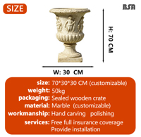 Pot Bunga Marmer BSA Bergaya Barok Tema Dionysus, Pot Tanaman Batu dengan Relief Mitologi Yunani, Pot Bunga Marmer Ukiran Tangan untuk Taman Luar Ruangan