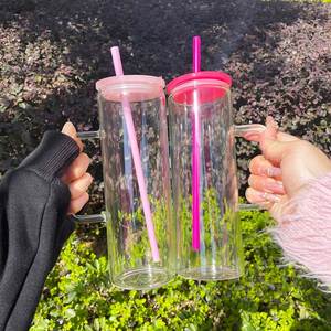 Tazas de vidrio rectas esmeriladas transparentes de 20 oz para sublimación, con asa, para envolturas UV DTF, desde almacén de EE. UU. - Product Image 1