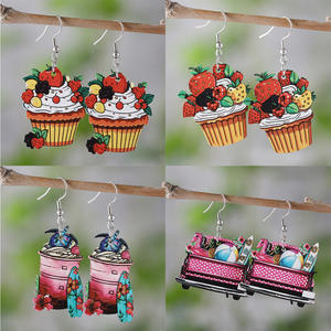 Boucles d'oreilles tendance 2025 en alliage, motif géométrique crème glacée aux fruits (fraise, framboise, mûre), hypoallergéniques, pour femme - Product Image 2