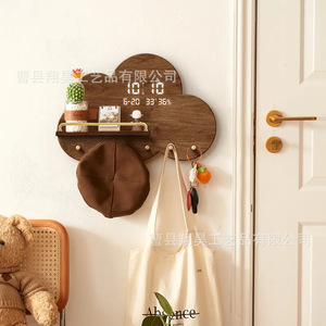 Wooden Wall Mounted Storage Rack Cloud Shape Key Coat Organizer Living Room Entryway Multipurpose <b>Hook</b> <b>Shelf</b> - Product Image 4