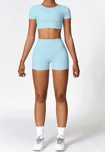 ชุดเล่นกีฬากางเกงขาสั้นสองชิ้นสำหรับเล่นยิมกางเกงขาสั้นระบายอากาศได้ดีสำหรับผู้หญิงออกแบบได้ตามต้องการ - Product Image 6