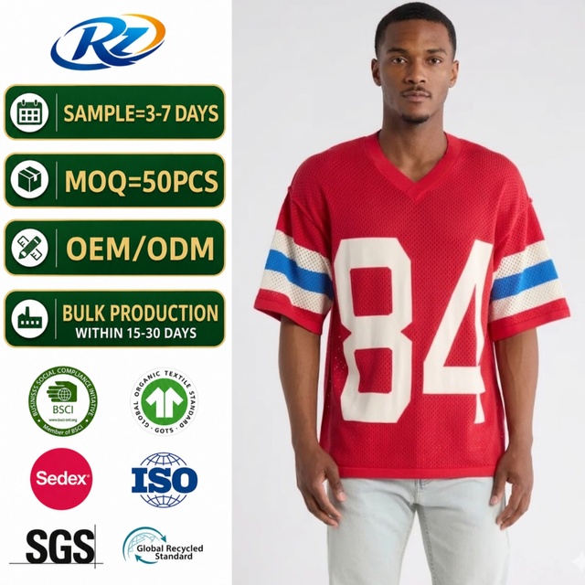 Custom Men's Mesh Eyelet Knit Varsity Jersey Apparel Applique Numbered Athletic V-Neck Short Sleeve Tee