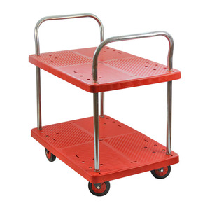 लाल प्लास्टिक पैनल ट्रॉली का उपयोग 2 स्तरों के साथ गोदाम के लिए किया गया लाल प्लास्टिक पैनल ट्रॉली फैक्टरी आपूर्तिकर्ता - Product Image 3