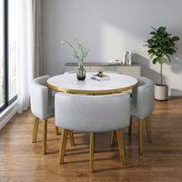 Table à manger ronde moderne extensible en bois massif avec pieds en métal et garantie d'un an pour usage domestique - 4 chaises