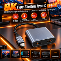 Adaptateur USB C vers double USB C Xput 8K 60Hz 2 en 1, sortie vidéo Type C, charge PD 100W, convertisseur pour lunettes AR, ordinateur portable